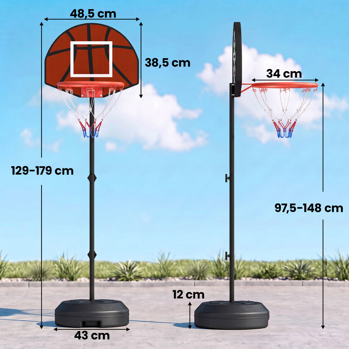 Support panier de basket-ball 2 en 1 avec hauteur réglable 129-179 cm et jeu de 6 fléchettes magnétique-2