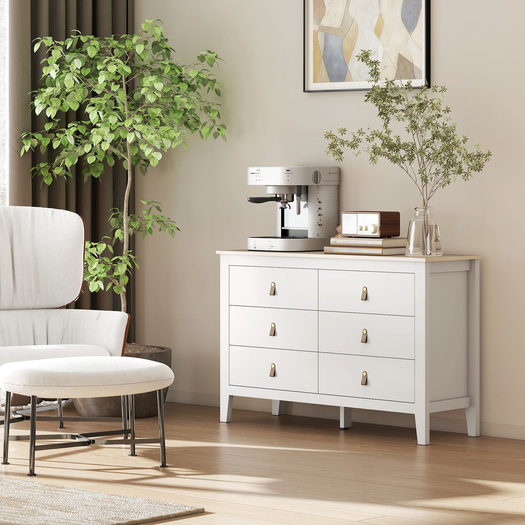 Commode 6 tiroirs meuble de rangement style contemporain avec poignées en polyuréthane, 120 x 40 x 78 cm, blanc-8