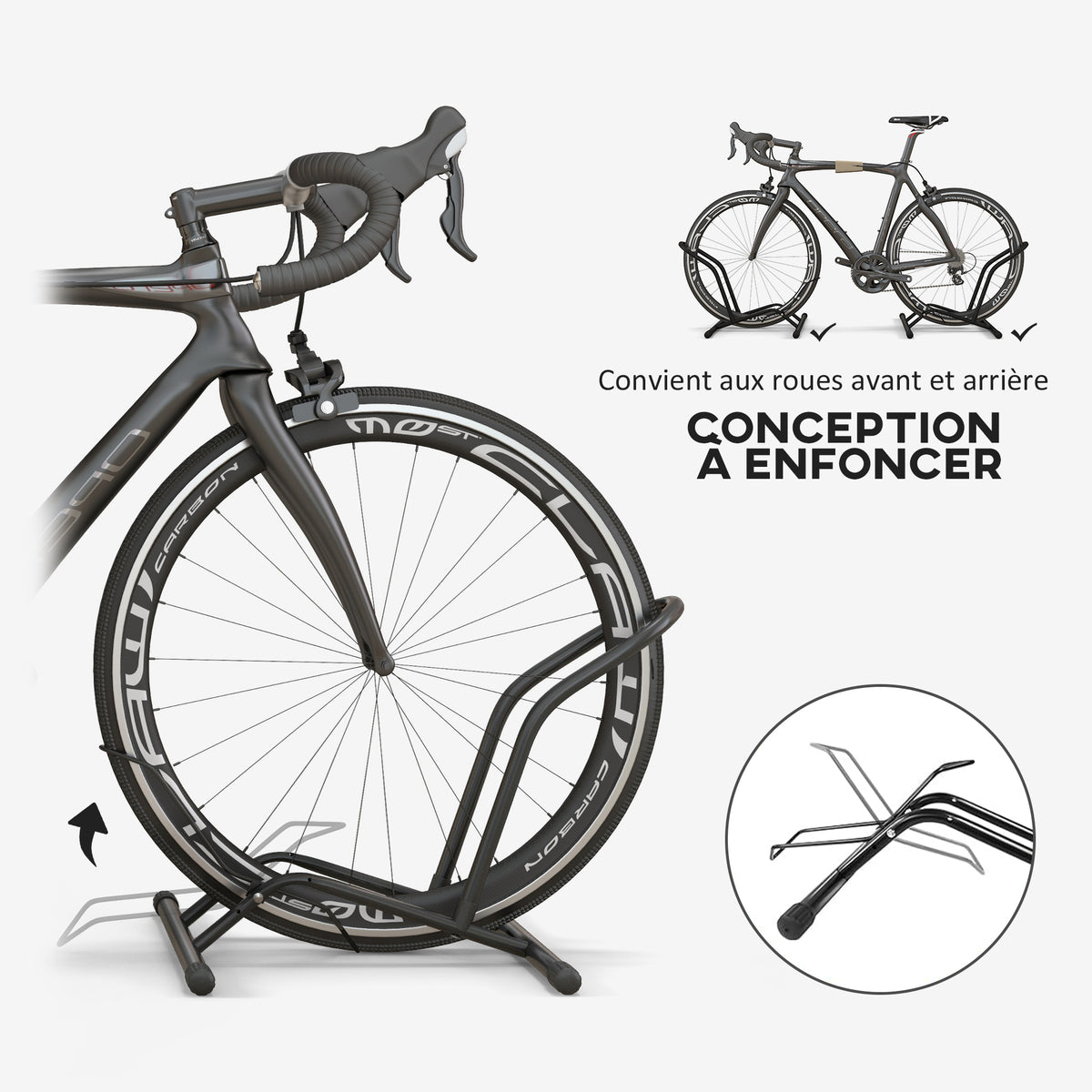 Porte-vélos en acier pour stationnement de vélos support vélo sol pour l'intérieur et l'extérieur 59x41x38 cm Noir-3