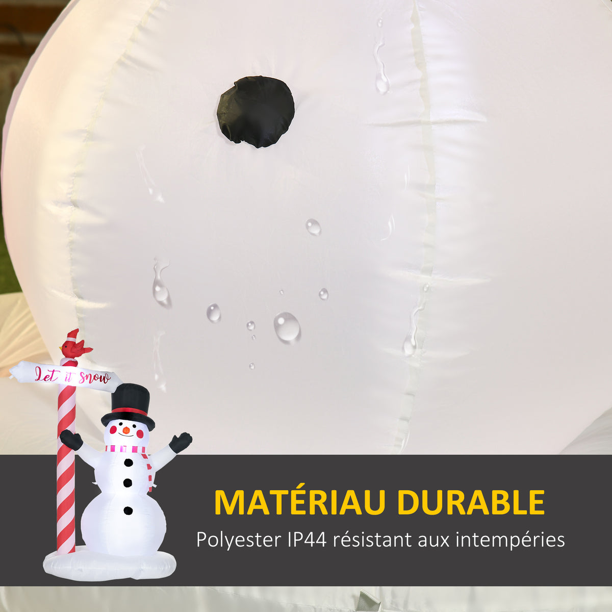 Bonhomme de neige gonflable avec pancarte 3 LED polyester imperméable hauteur 213 cm blanc-4
