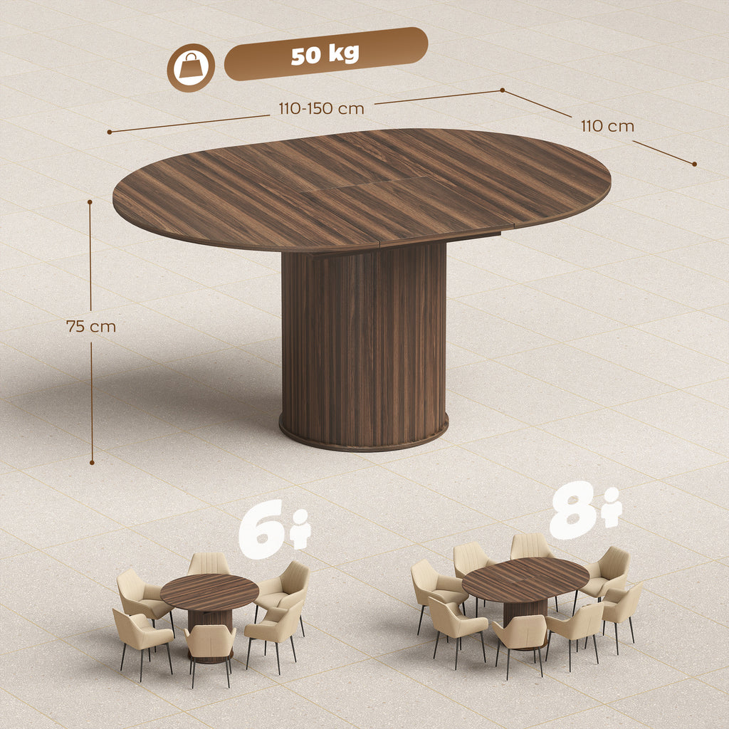 Table à Manger Extensible pour 6 à 8 Personnes, 110-150 cm, Table de Cuisine Ovale avec Piètement Central Rond, Noyer-2