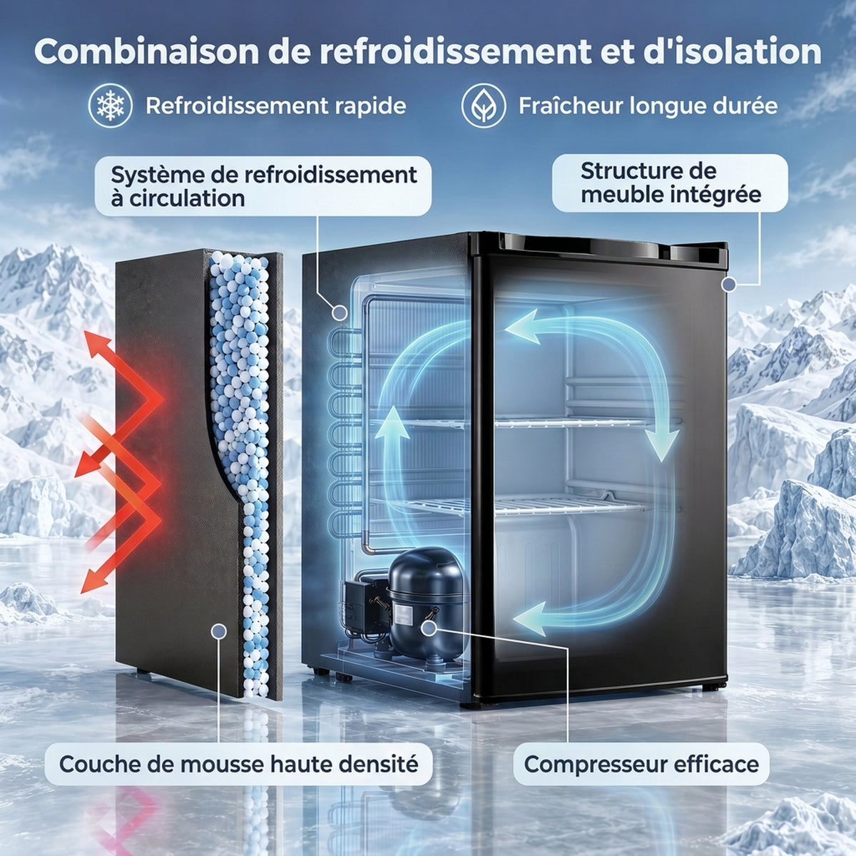 Mini Congélateur 59 L, Petit Congelateur Compact Silencieux Pose Libre, Porte Réversible, Température Réglable, Noir-4