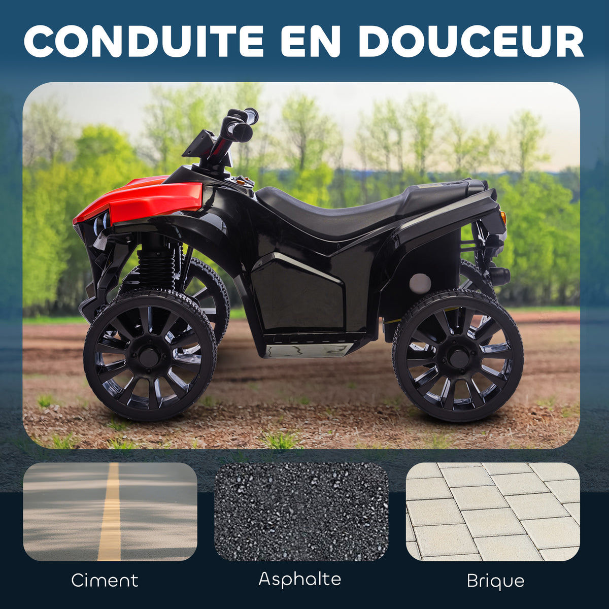 Quad électrique enfant 6V, voiture électrique enfants ATV, musique et phares LED, pour 18-56 mois, 70x42x45cm, rouge-4