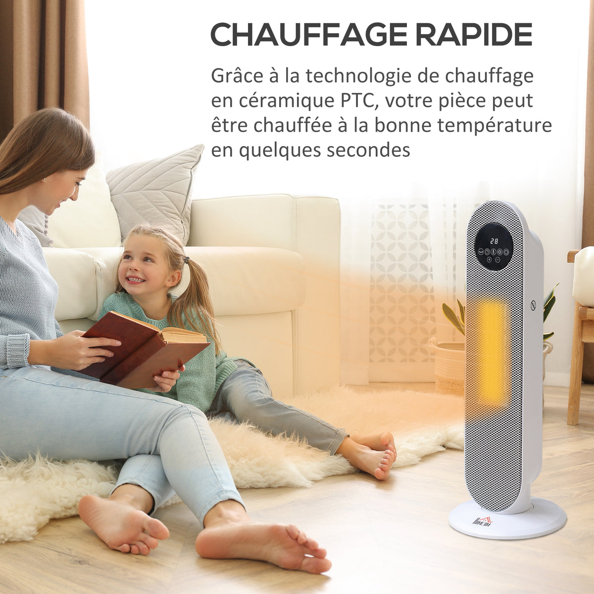 Chauffage d'appoint Radiateur soufflant Radiateur céramique oscillant 15-40°C avec Télécommande 1300/2000W, 21 x 21 x 63,5 cm-4