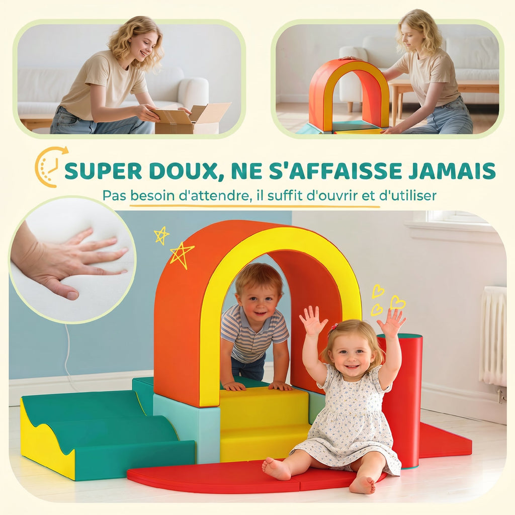 Parcours motricité bébé 10PCS, module motricité bébé en mousse EPE avec housse en revêtement PU, multicolore-4