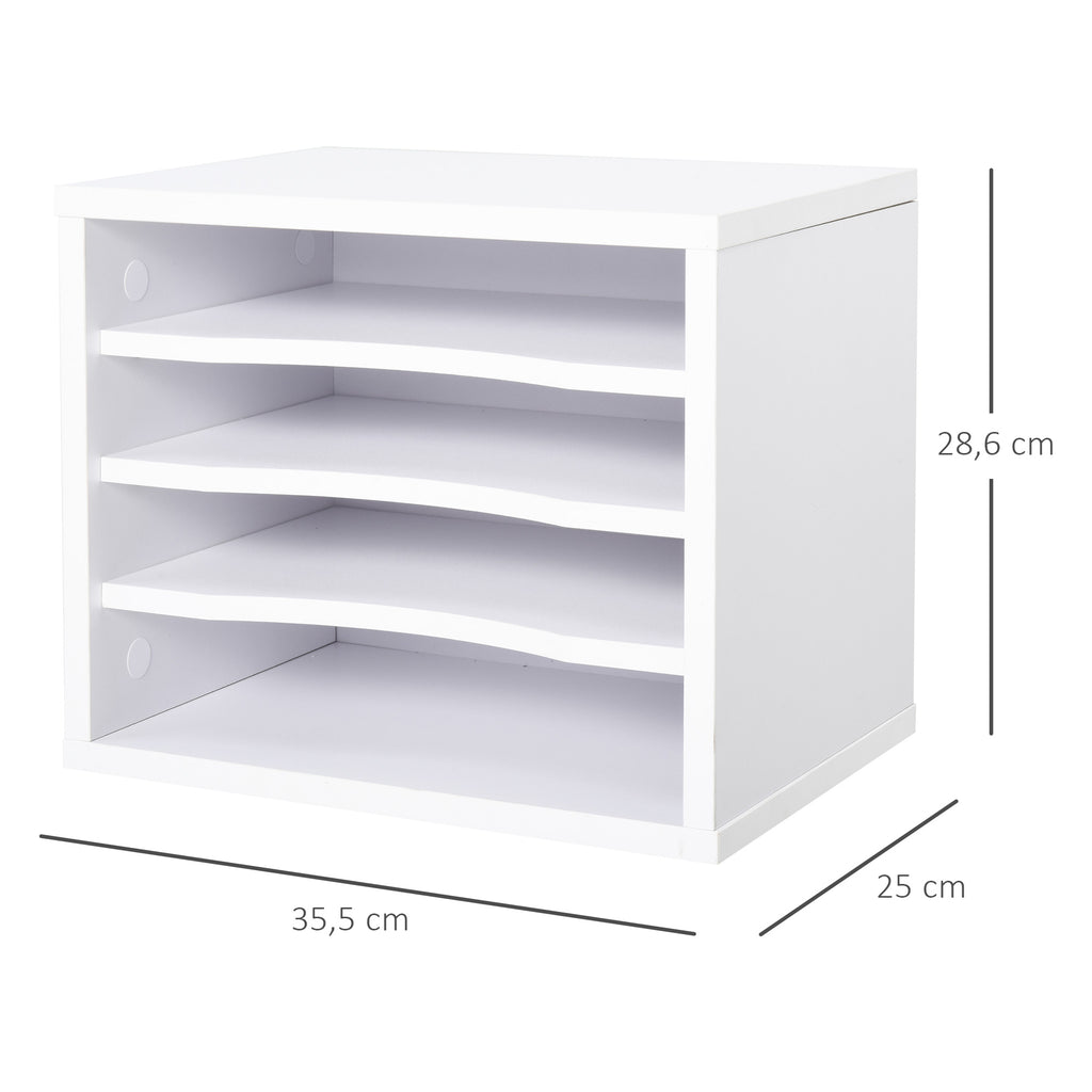 Organiseur bureau bois blanc avec 4 couches fournitures support d'imprimante dim. 35,5L x 25l x 28,6H cm-2