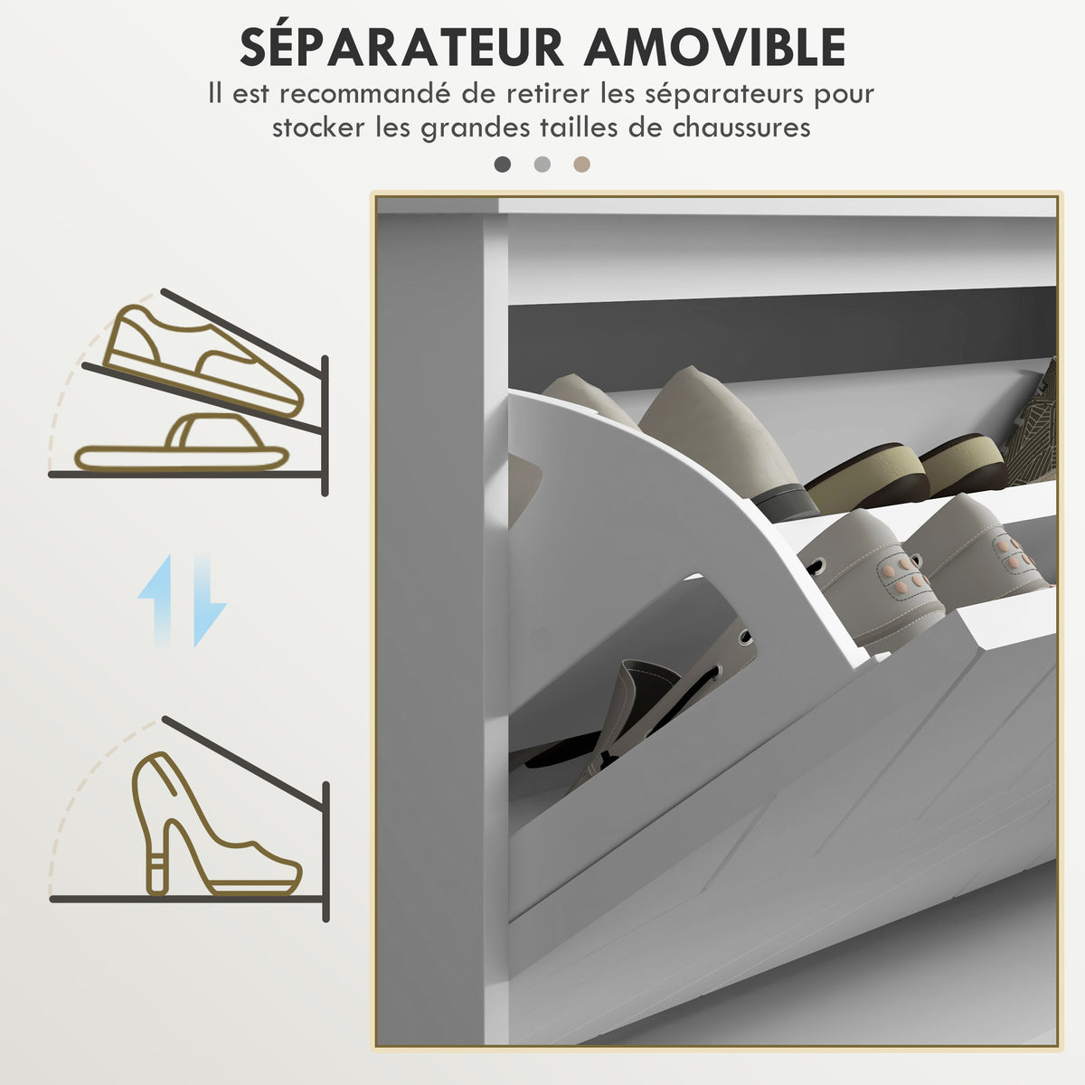 Banc à chaussures avec tiroir rabattable, coussin d'assise et étagère réglable, 100 x 26 x 48 cm, blanc-5
