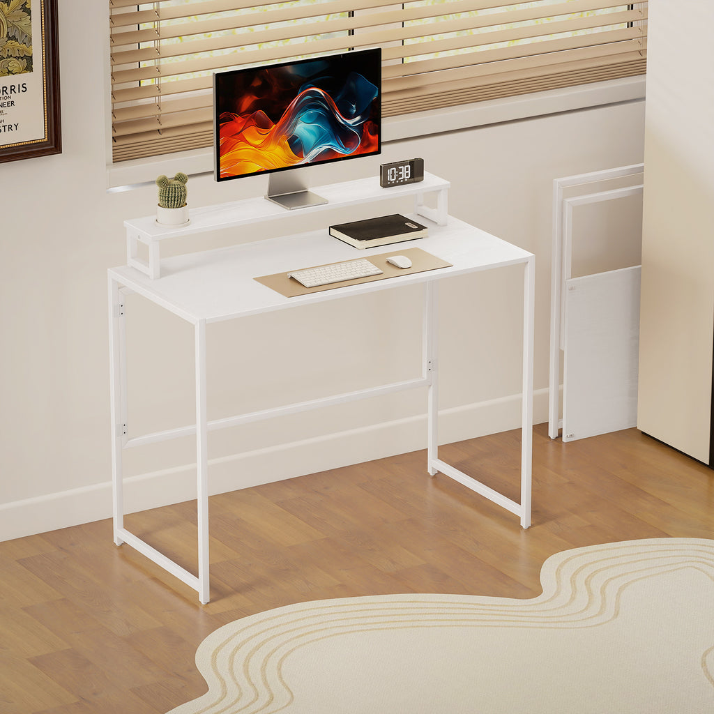 Bureau d'ordinateur pliable avec support d'écran, pour chambre, petits espaces, 100 x 48 x 87,5 cm, blanc-6