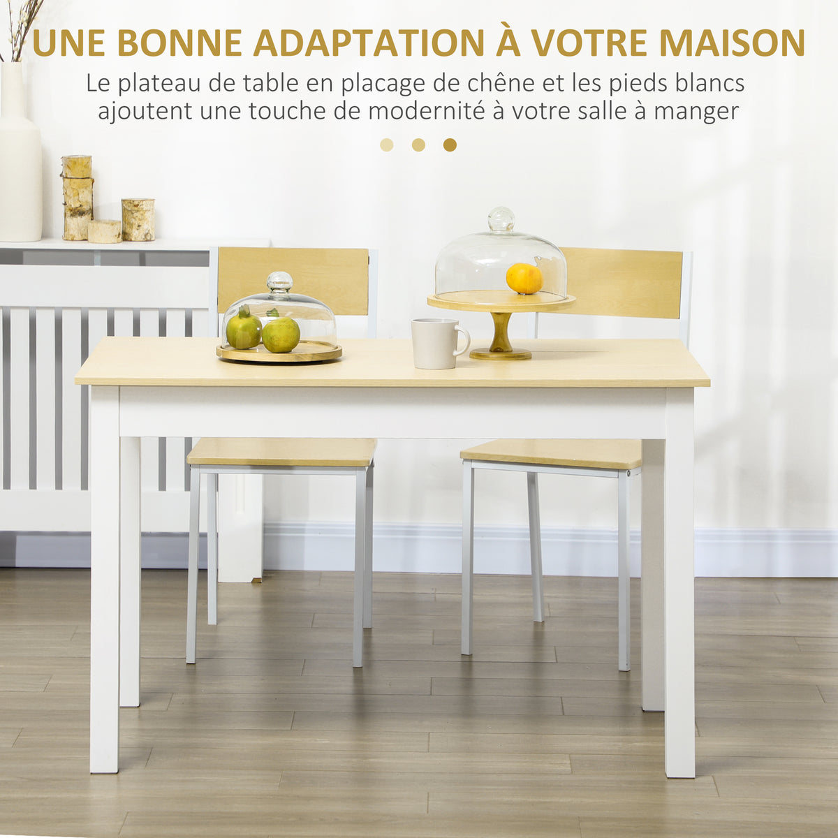Table de salle à manger design moderne bicolore avec grand plateau 4-6 personnes en bois dim. 119L x 70l x 75H cm-3