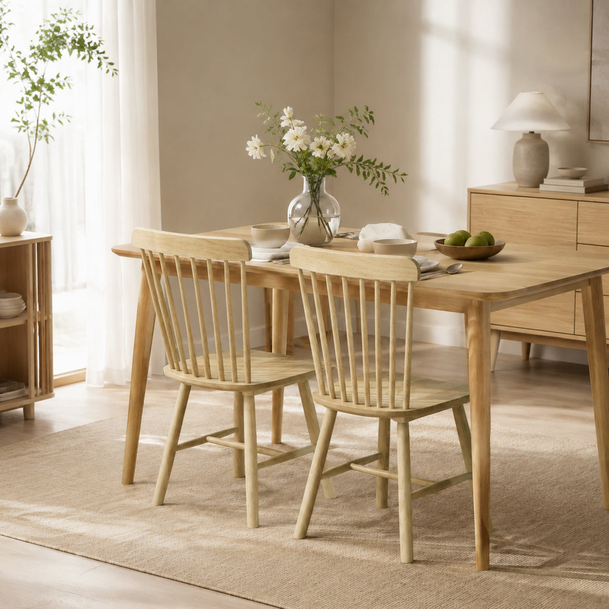 Lot de 2 Chaises de Salle à Manger, Chaises Cuisine en Bois d'Hévéa, Dossier Incurvé, Bords Arrondis, Bois Naturel-1