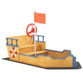 Bac à sable forme de bateau pirate boîte à sable pour enfant gouvernail drapeau rouge 2 marches et espace de rangement-0