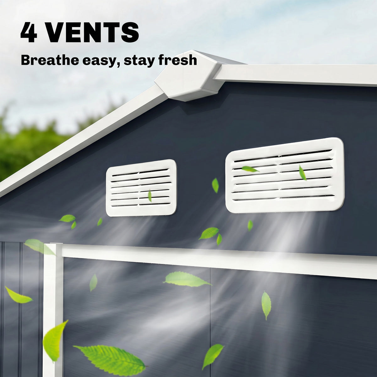 Abri de jardin 5,4 m² 2,77 x 1,95 x 1,92 m kit de fondation porte coulissante ventilations acier galvanisé, gris foncé-8