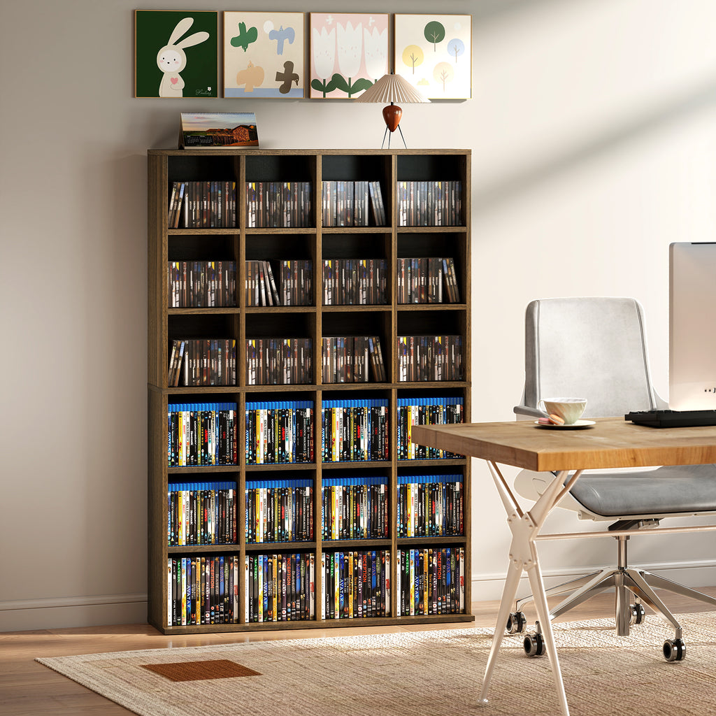 Meuble de rangement multimédia 456 CD/ 336 DVD - bibliothèque en bois avec étagères réglables, 89 x 130,5 cm, marron-7