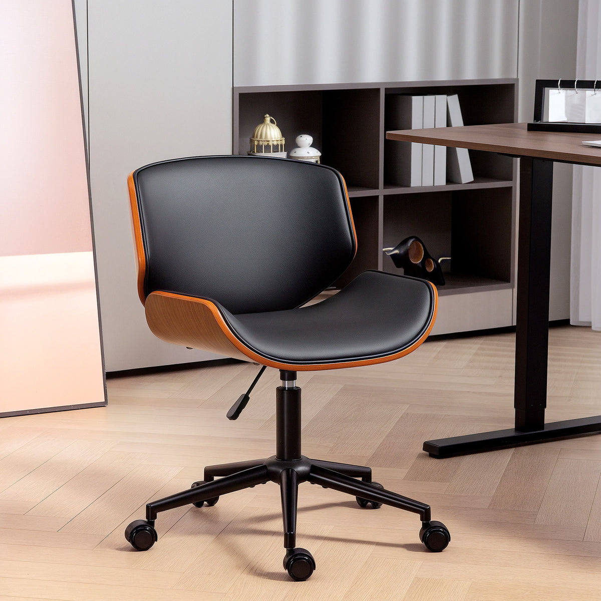 Chaise de bureau sans accoudoirs, fauteuil de bureau ergonomique, hauteur réglable et pivotant 360°, 52x54x84cm, noir-1