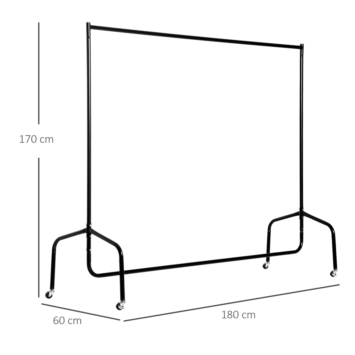 Portant à Vêtements avec Roulettes Tringle a Vêtement solide Charge 140 Kg 180 x 60 x 170 cm Porte-Manteau en acier noir-2