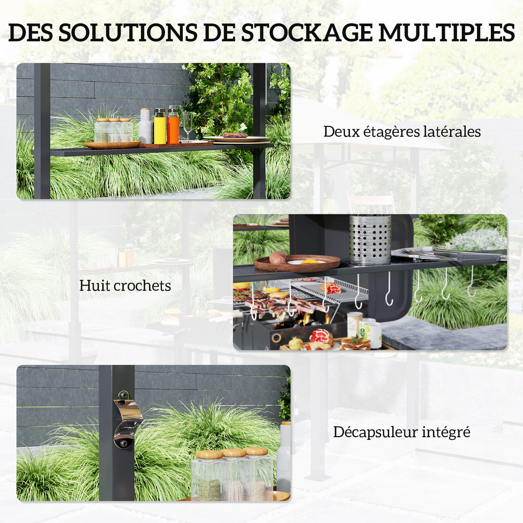 Tonnelle de barbecue à deux niveaux auvent de réception pour jardin avec lumière LED 243 x 148 x 248 cm kaki-4