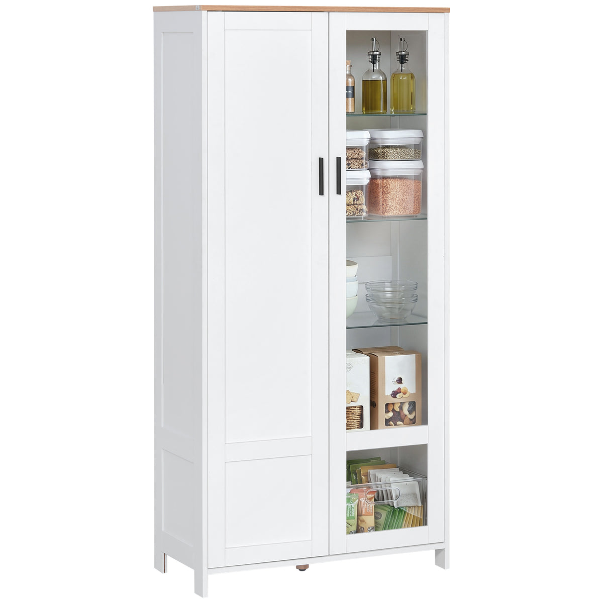 Buffet de cuisine armoire de cuisine meuble vitrine 7 étagères dont 3 étagères en verre 76 x 36 x 160 cm blanc-0