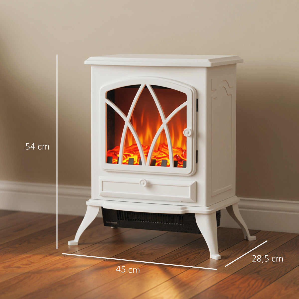 Cheminée électrique sur pied 1000/2000 W, fausse cheminée décorative avec effet flamme LED, blanc-2