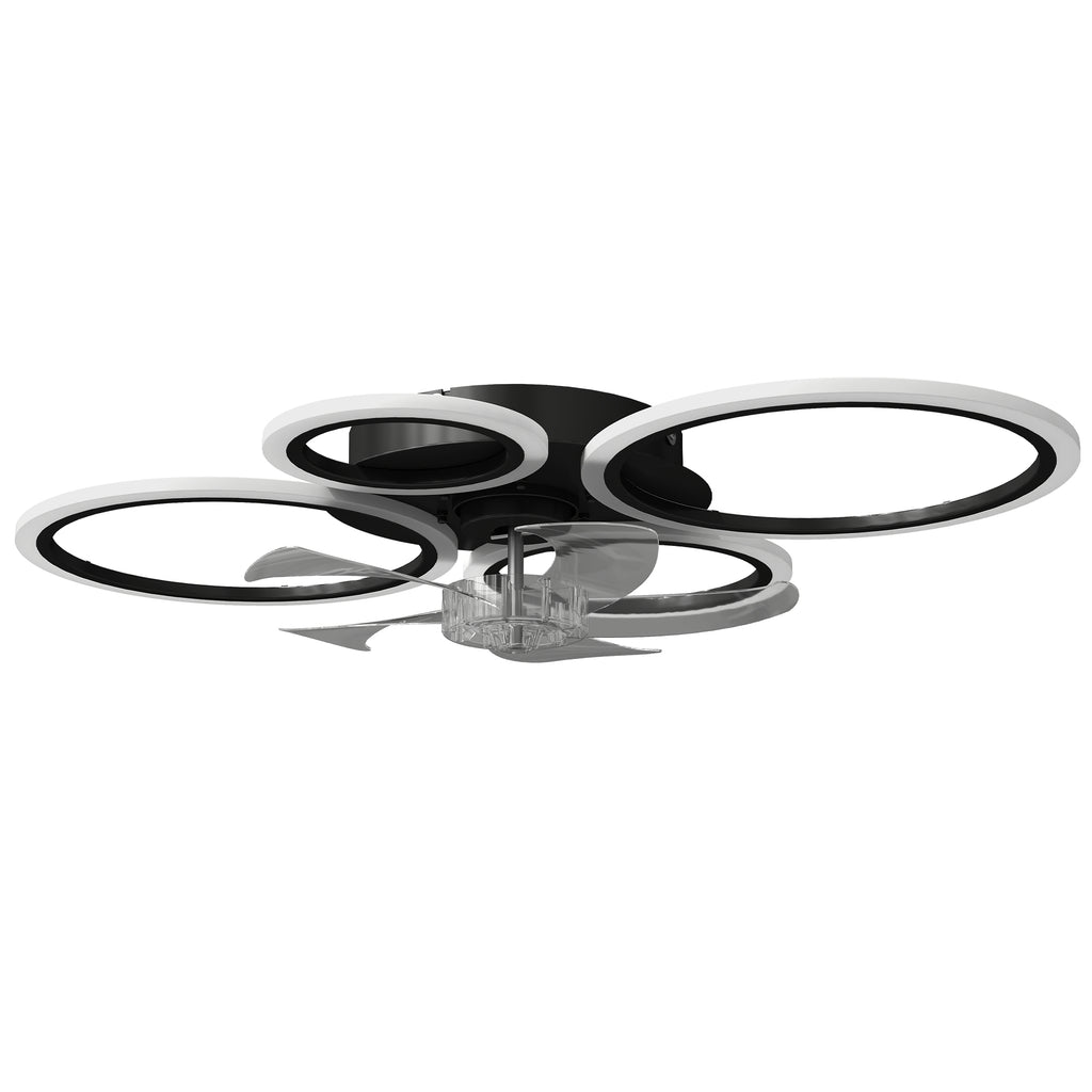 Ventilateur de plafond avec lumière et télécommande, plafonnier ventilateur 77 cm avec 6 vitesses, noir-0