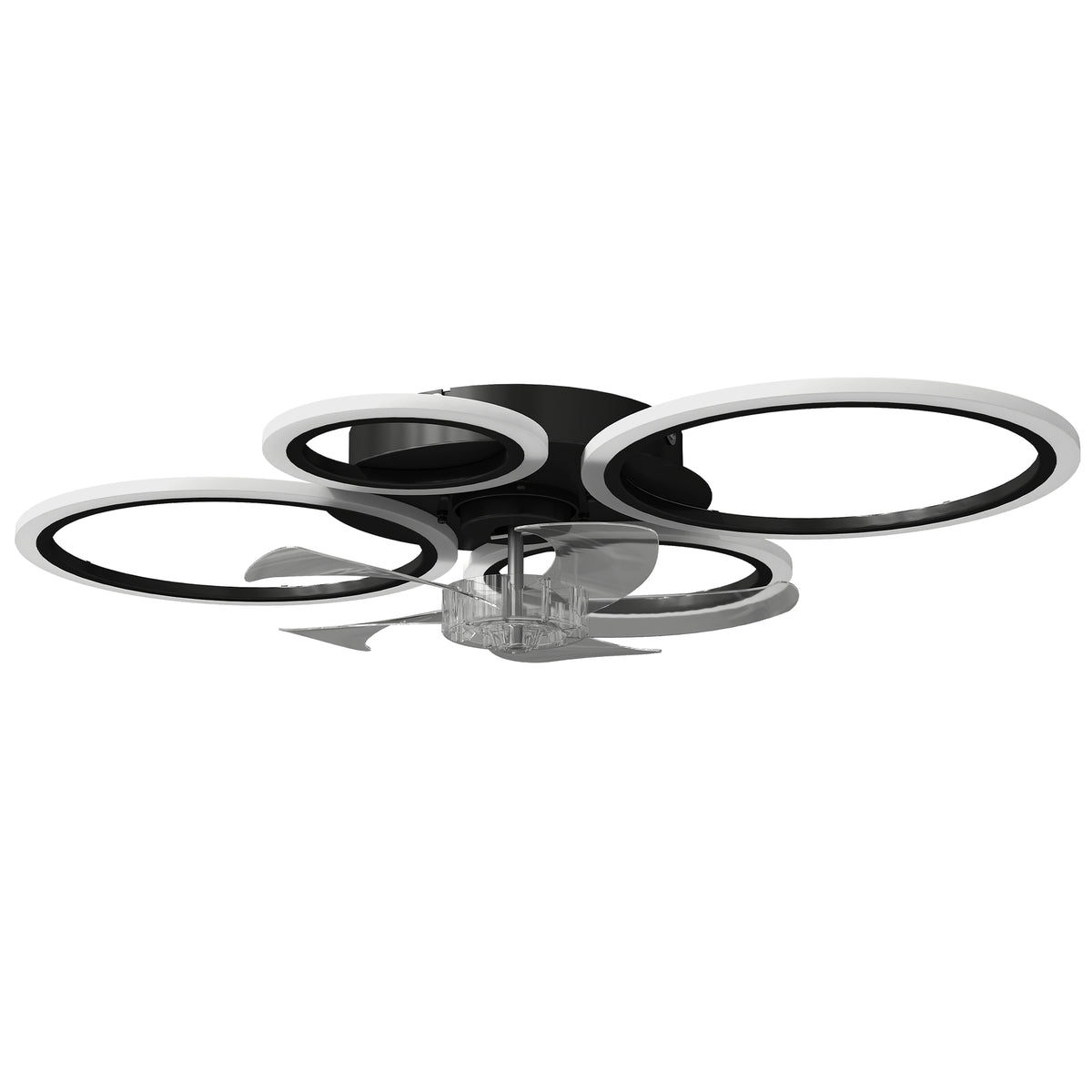 Ventilateur de plafond avec lumière et télécommande, plafonnier ventilateur 77 cm avec 6 vitesses, noir-0