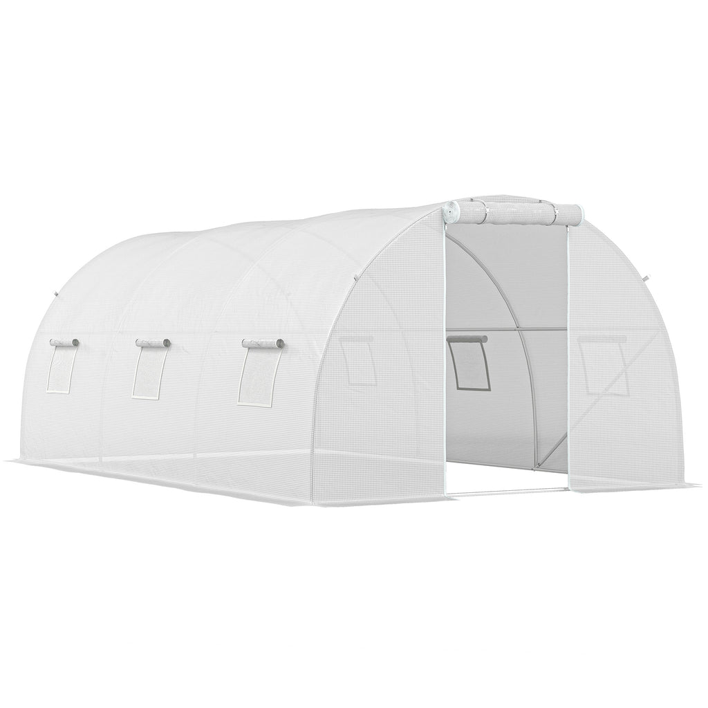 Serre de jardin tunnel 13,5 m² 6 fenêtres, porte zippée enroulable châssis acier galvanisé, bâche PE 4,5 x 3 x 2 m blanc-0