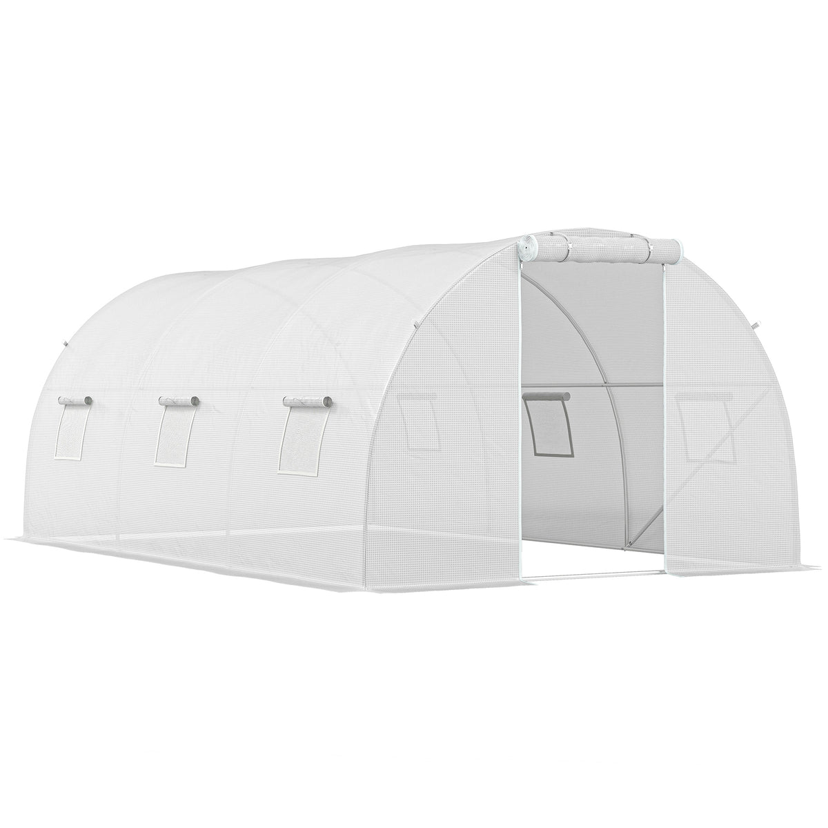 Serre de jardin tunnel 13,5 m² 6 fenêtres, porte zippée enroulable châssis acier galvanisé, bâche PE 4,5 x 3 x 2 m blanc-0