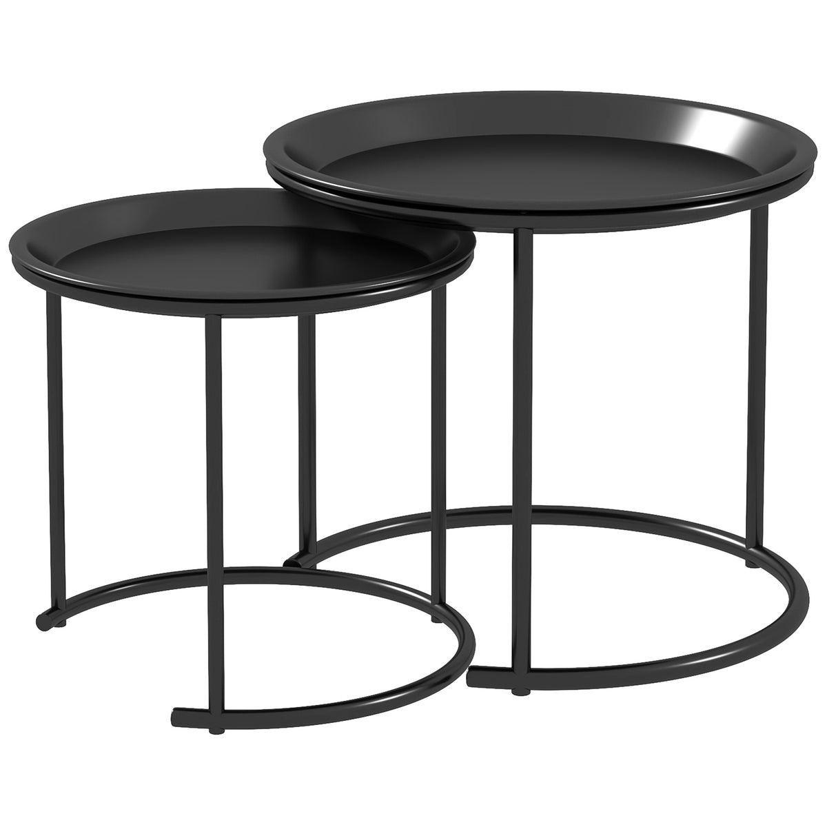 Lot de 2 tables basses rondes gigognes plateaux amovibles style industriel en acier Ø 43 et Ø 35 cm noir-0