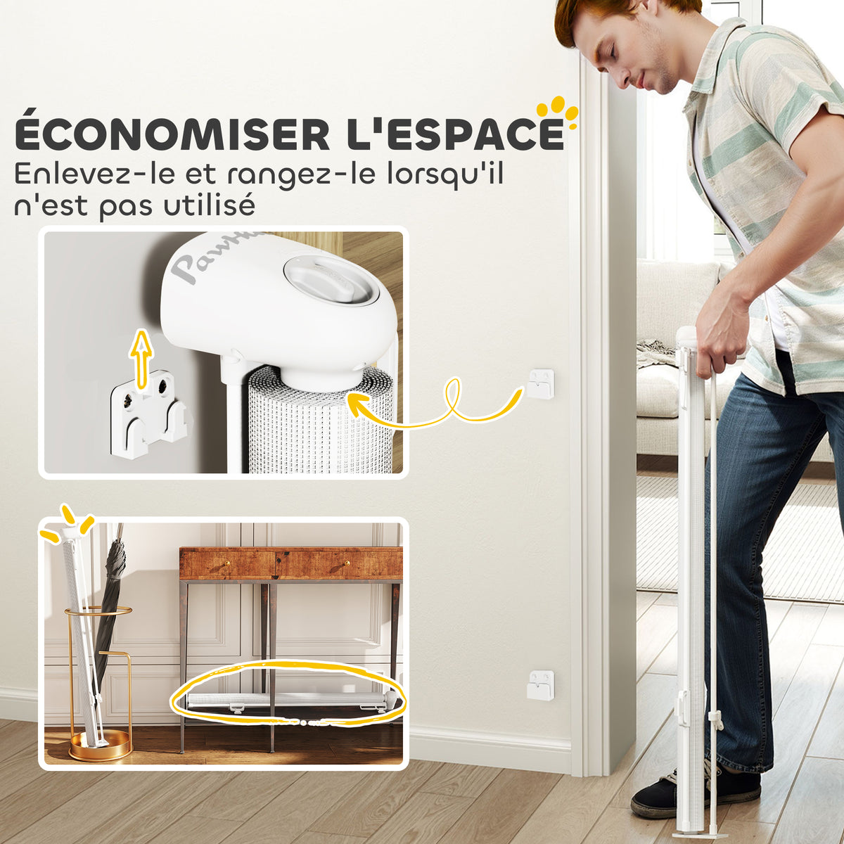 Barrière rétractable pour chien de 0 à 144 cm barrière d'escalier et de portes pour chien chat avec verrouillage blanc-6