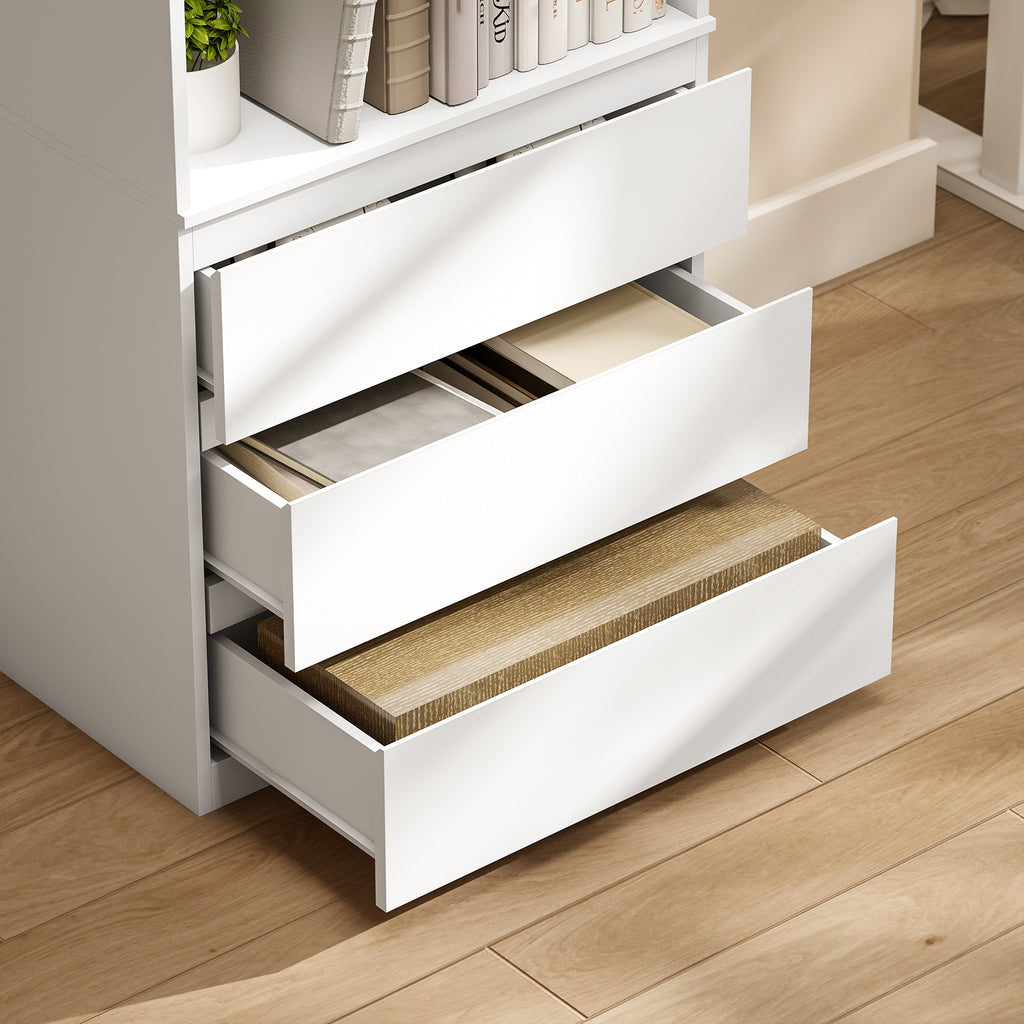 Bibliothèque haute de 180 cm avec 3 étagères et 3 tiroirs 60 x 35 x 180 cm en bois blanc-8