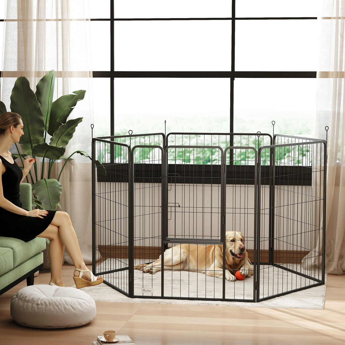 Parc pour chien, enclos chien 6 panneaux modulable et pliable, portable en acier avec porte 80 x 100 gris-9