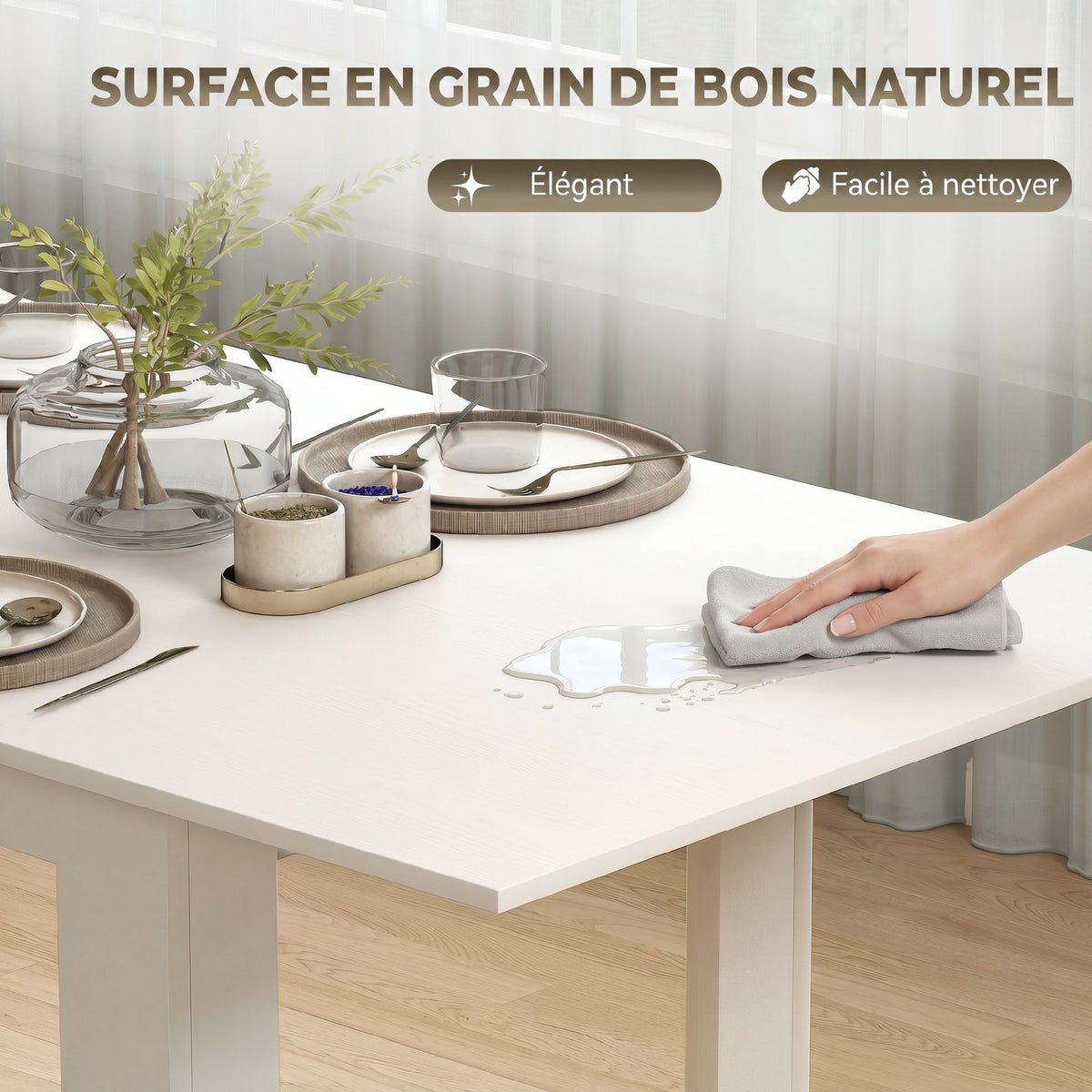 Table à manger extensible, table de cuisine rectangulaire, pour 6-8 personnes, 140-180 x 80 cm, blanc-5