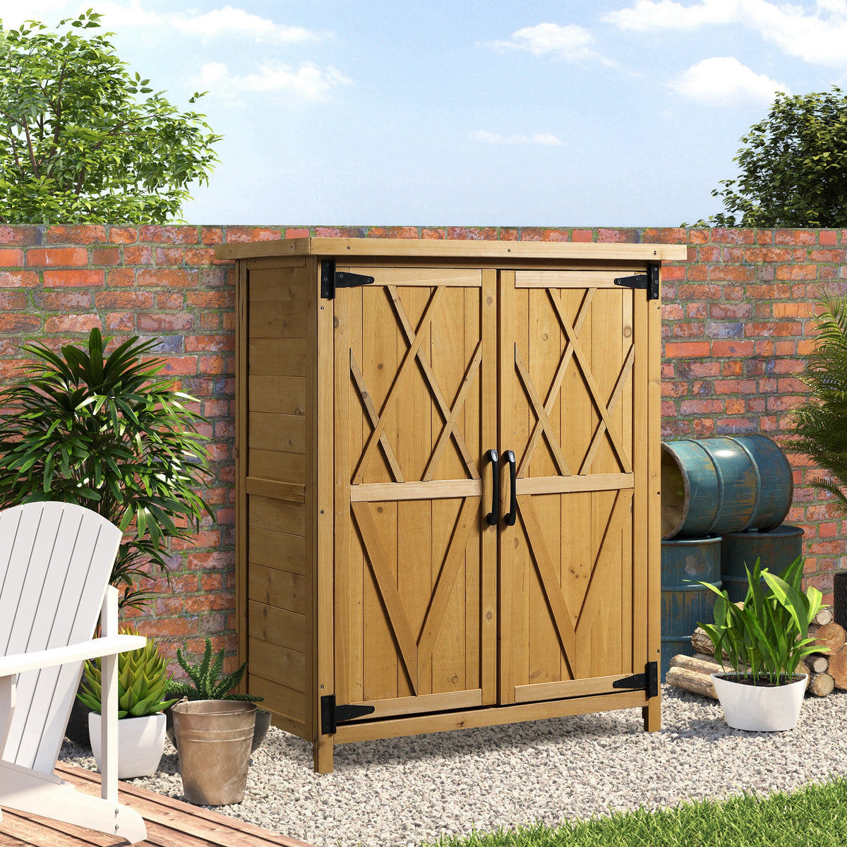 Abri de jardin armoire de jardin 3 étagères 2 portes toit en tôle galvanisé étanche bois sapin 75 x 40 x 90 cm jaune-1