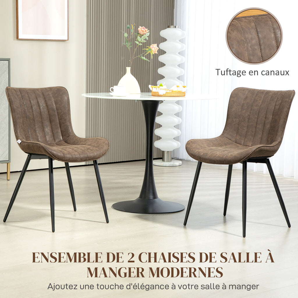 Lot de 2 chaises de salle à manger design moderne et capitonné pour salon, salle à manger, chambre à coucher, marron-3