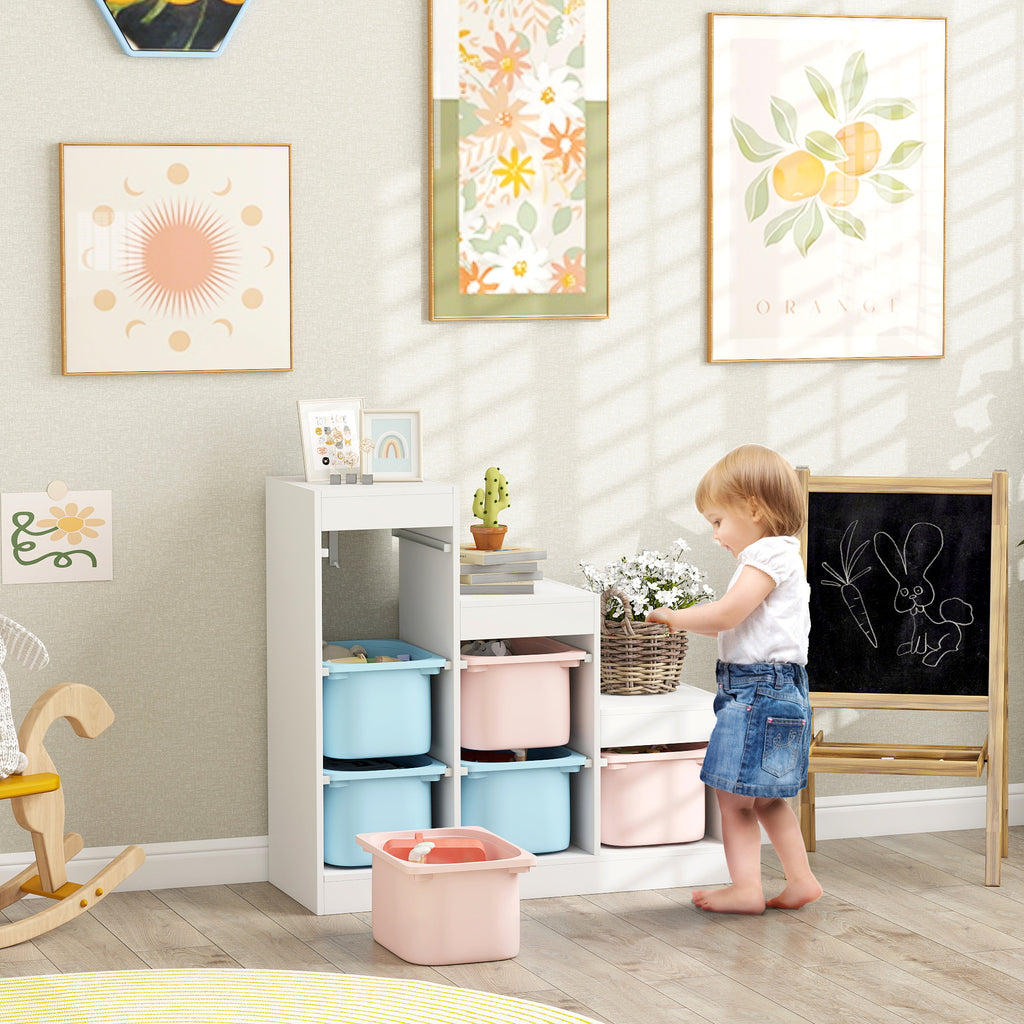 Meuble de rangement pour jouets des enfants avec 6 bacs amovibles, 3 niveaux de rangement, 96 x 38,5 x 90, multicolore-1