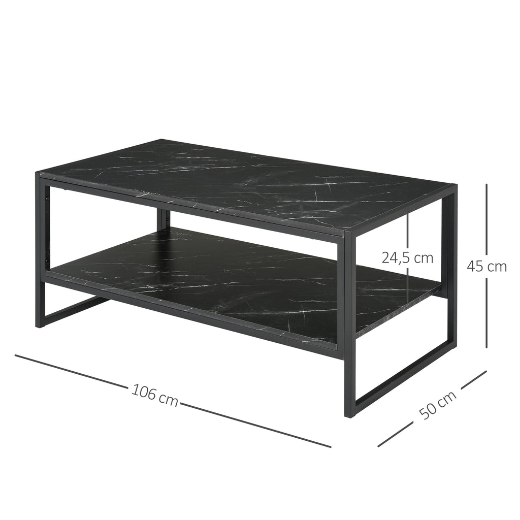 Table Basse Style Moderne avec 2 Étagères 106 x 50 x 47 cm Noir-2