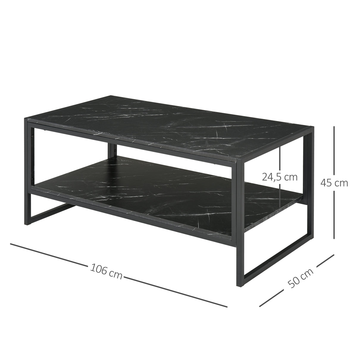 Table Basse Style Moderne avec 2 Étagères 106 x 50 x 47 cm Noir-2