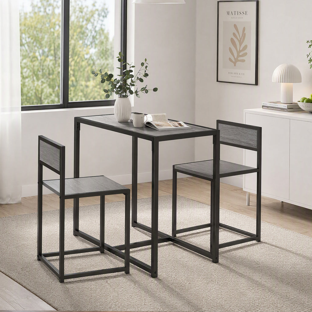 Ensemble table et chaises , table à manger 3 pièces avec 2 chaises encastrables, pour cuisine salon maison, gris-8