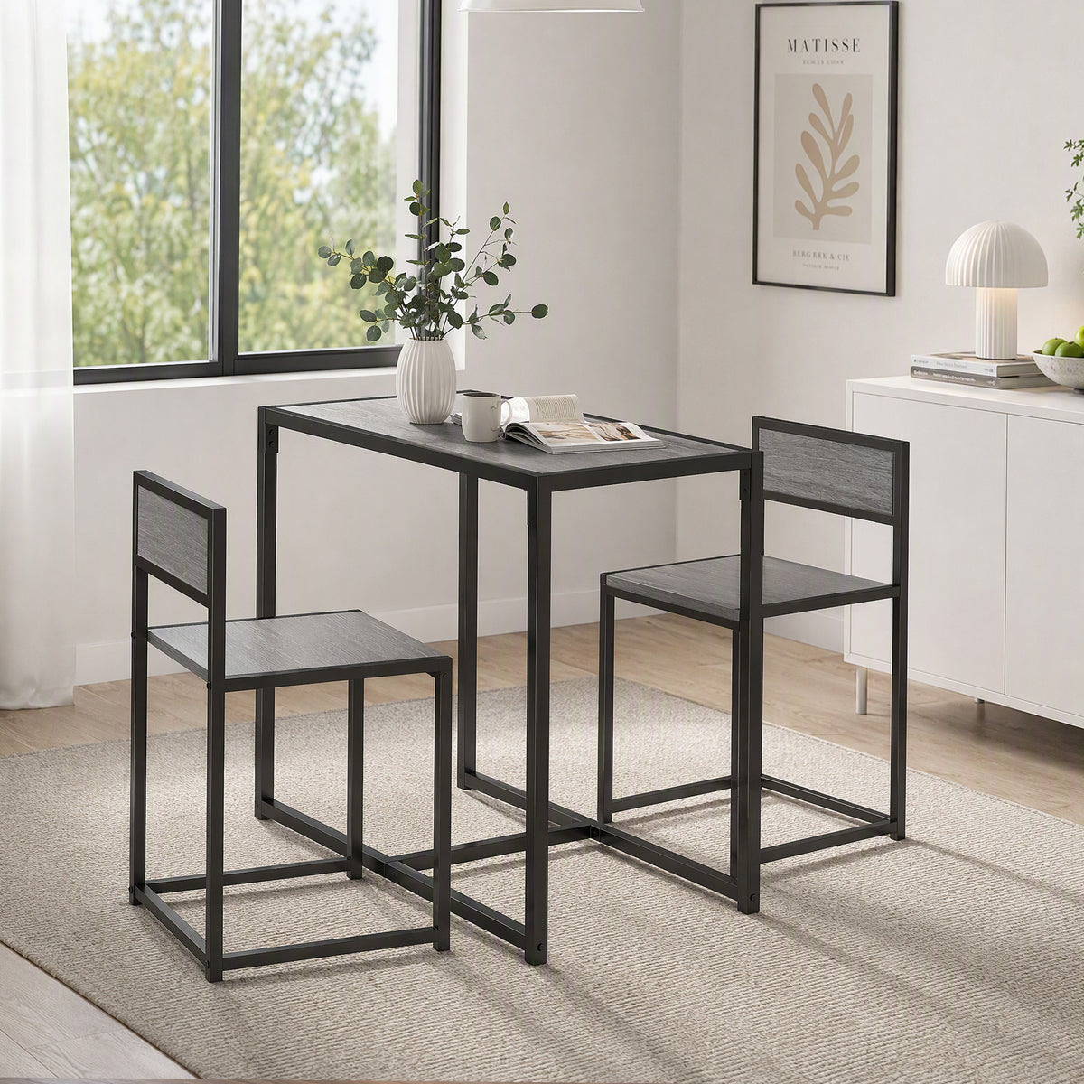 Ensemble table et chaises , table à manger 3 pièces avec 2 chaises encastrables, pour cuisine salon maison, gris-8