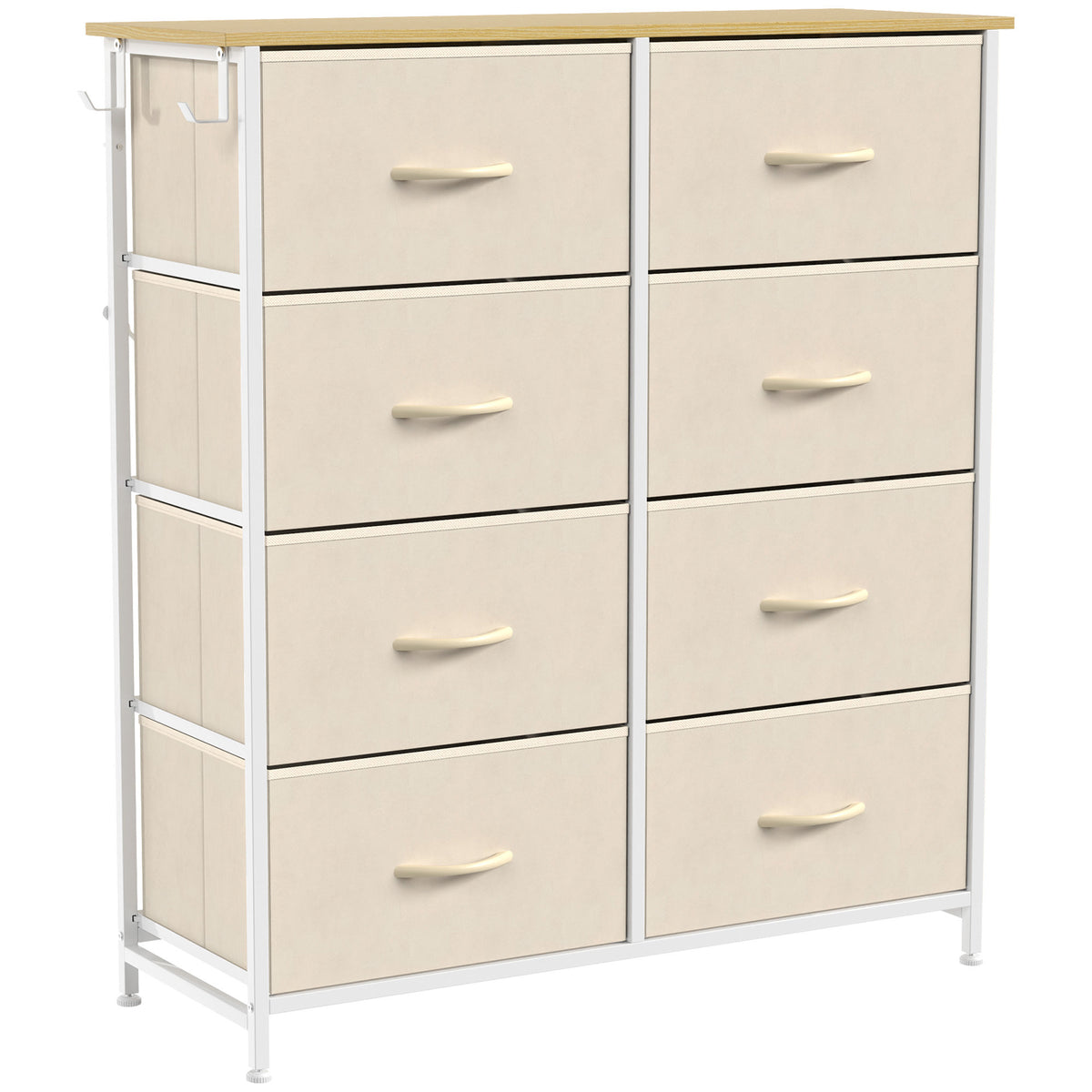 Commode 8 Tiroirs en Tissu, Meuble de Rangement avec 4 Poches, 2 Crochets, Structure en Acier, 80 x 30 x 94,5 cm, Beige-0