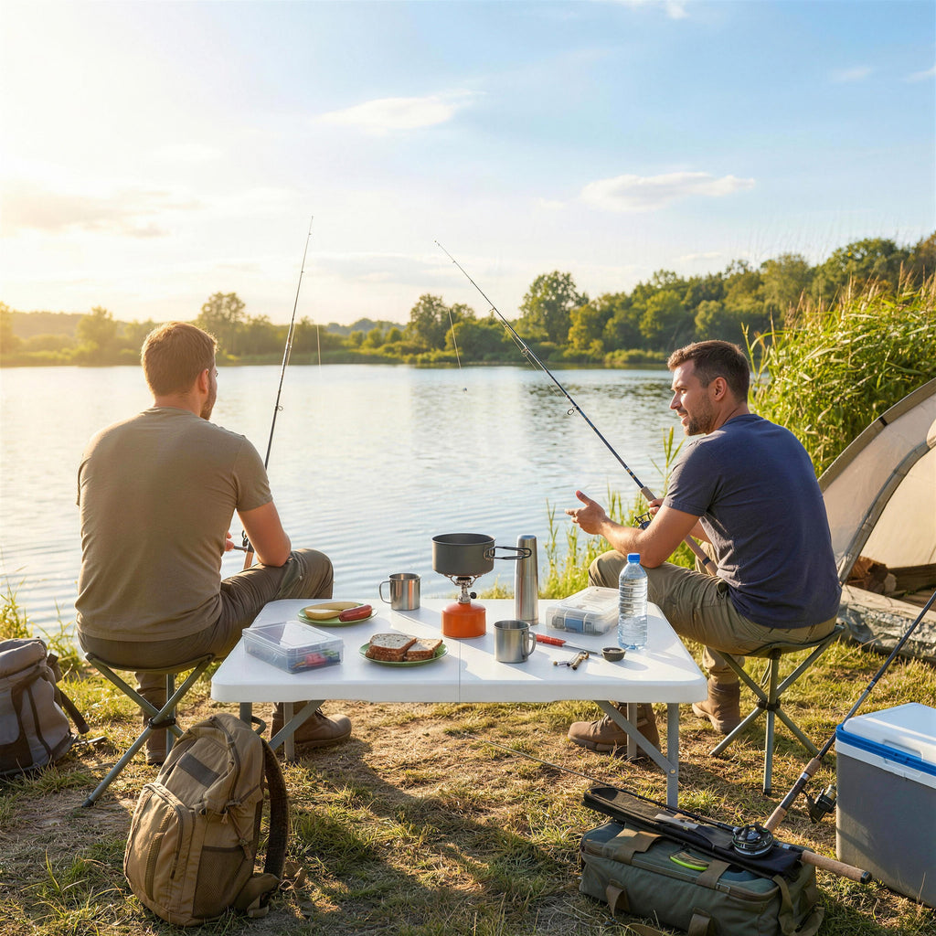 Table pliante en HDPE, table de camping pliante carrée 86 x 86 x 74 cm, avec une poignée, hauteur réglable, blanc-6