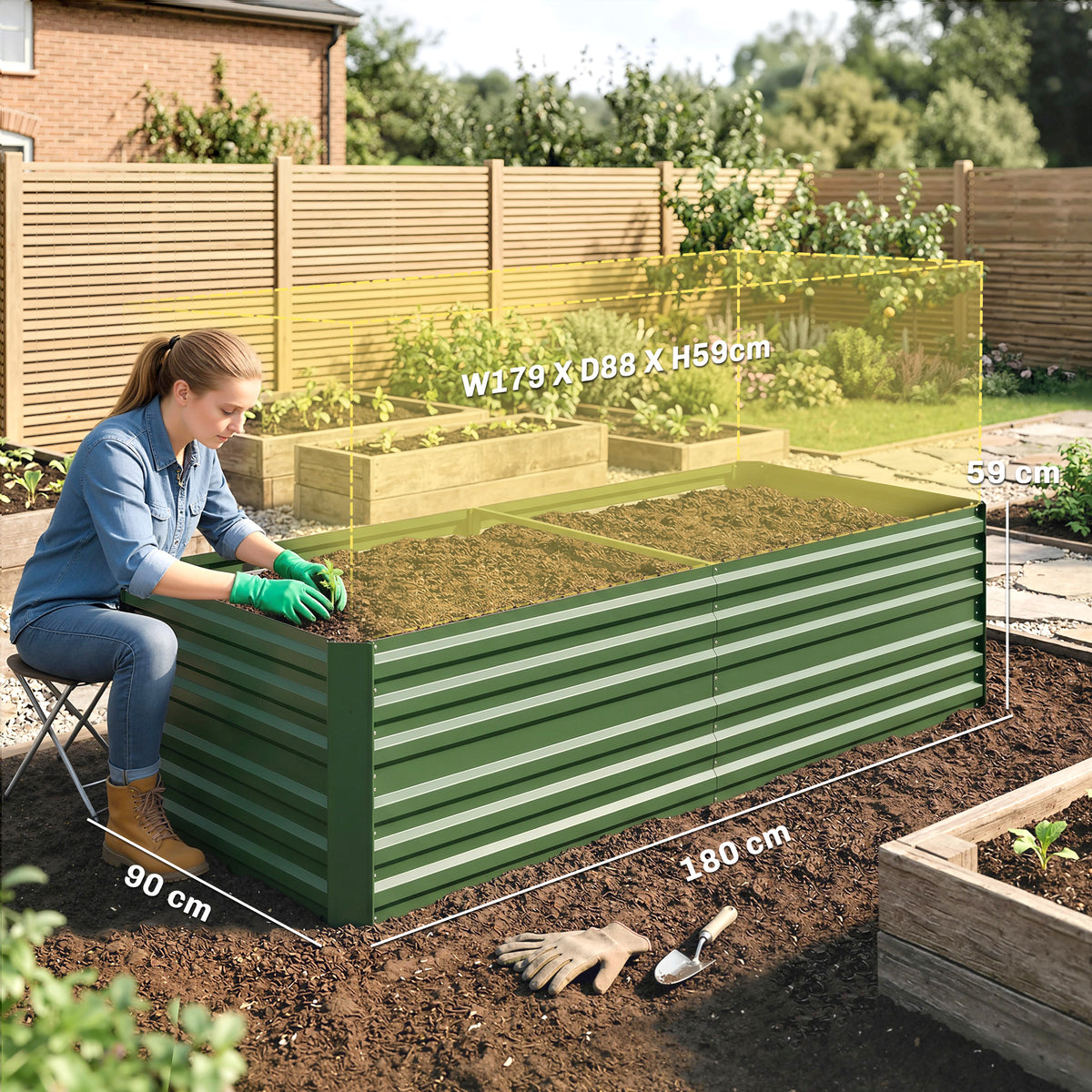 Carré potager de jardin rectangulaire tubes de renforcement acier galvanisé 180 x 90 x 59 cm-2