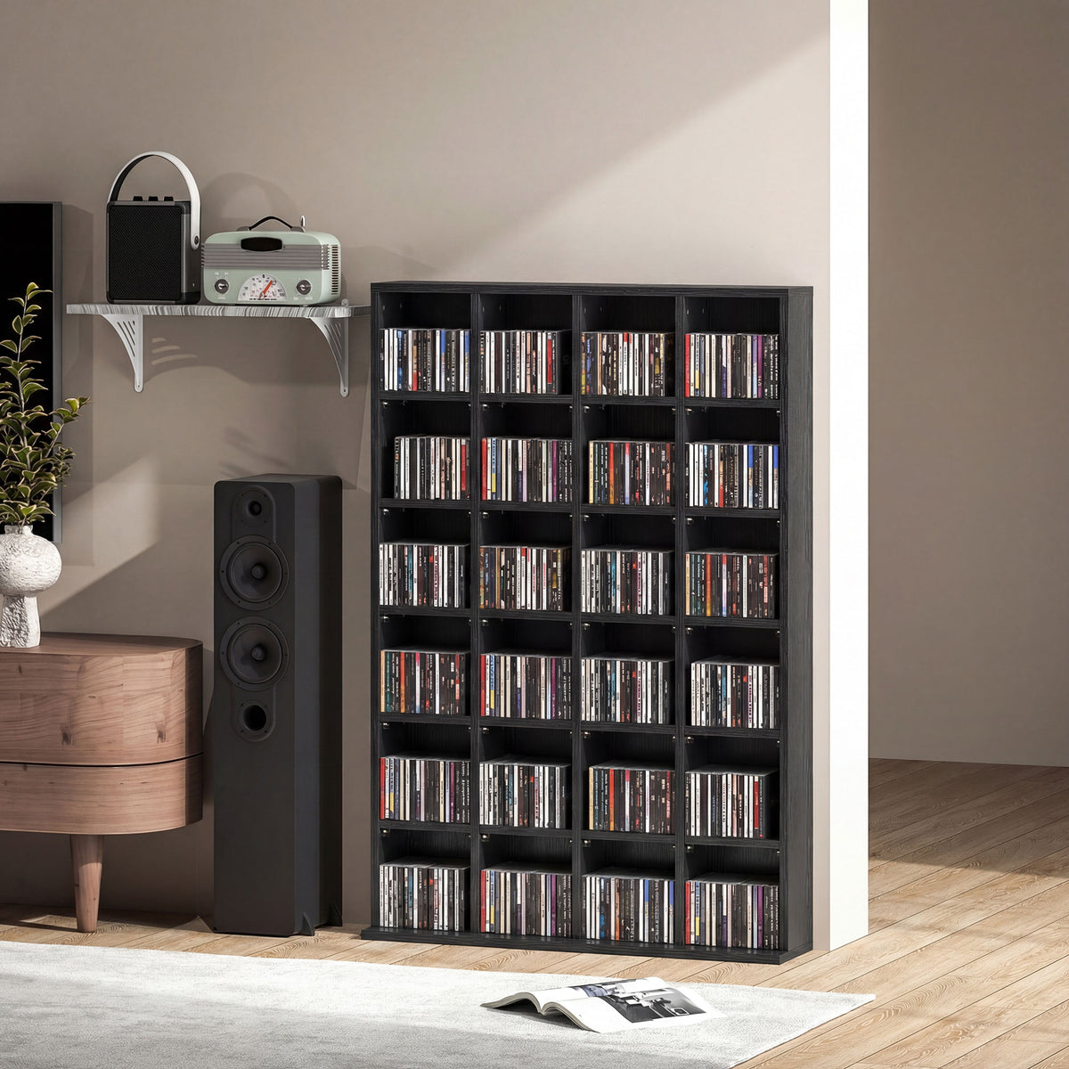 Meuble de rangement multimédia 456 CD/ 336 DVD - bibliothèque en bois avec étagères réglables, 89 x 130,5 cm, noir-8