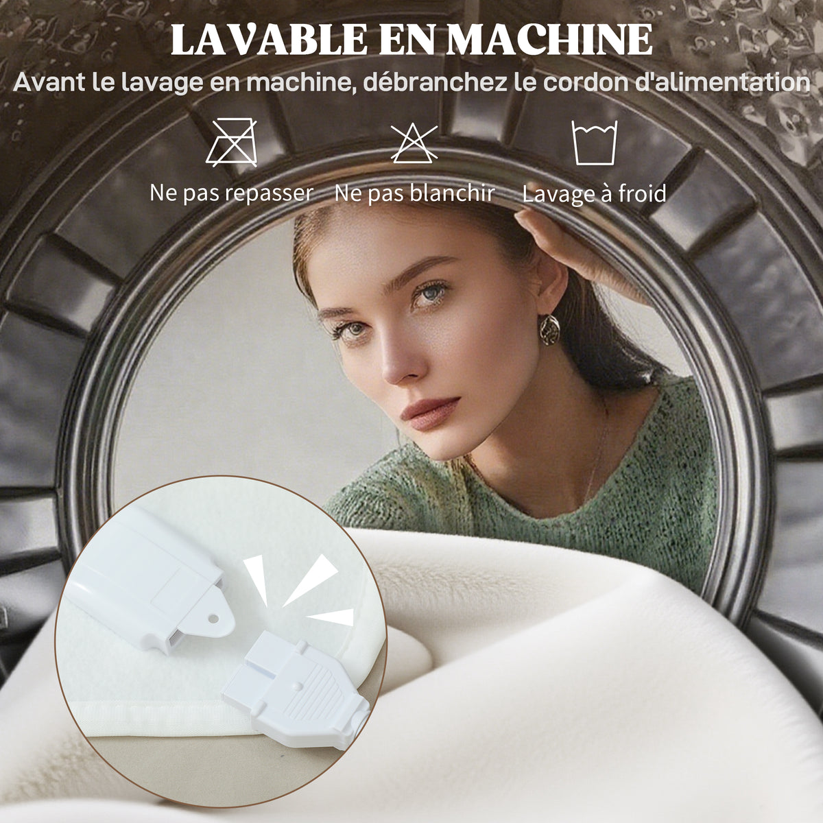 Couverture chauffante, plaid chauffant avec double commande, 5 niveaux de chauffage, minuterie 10H, 160x140cm, blanc-5