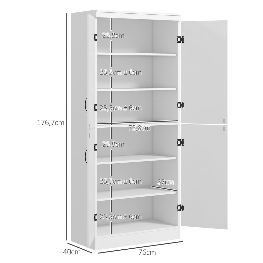 Armoire de cuisine buffet de salle à manger avec 4 portes 6 étagères de rangement style moderne 76 x 40 x 177 cm blanc-2