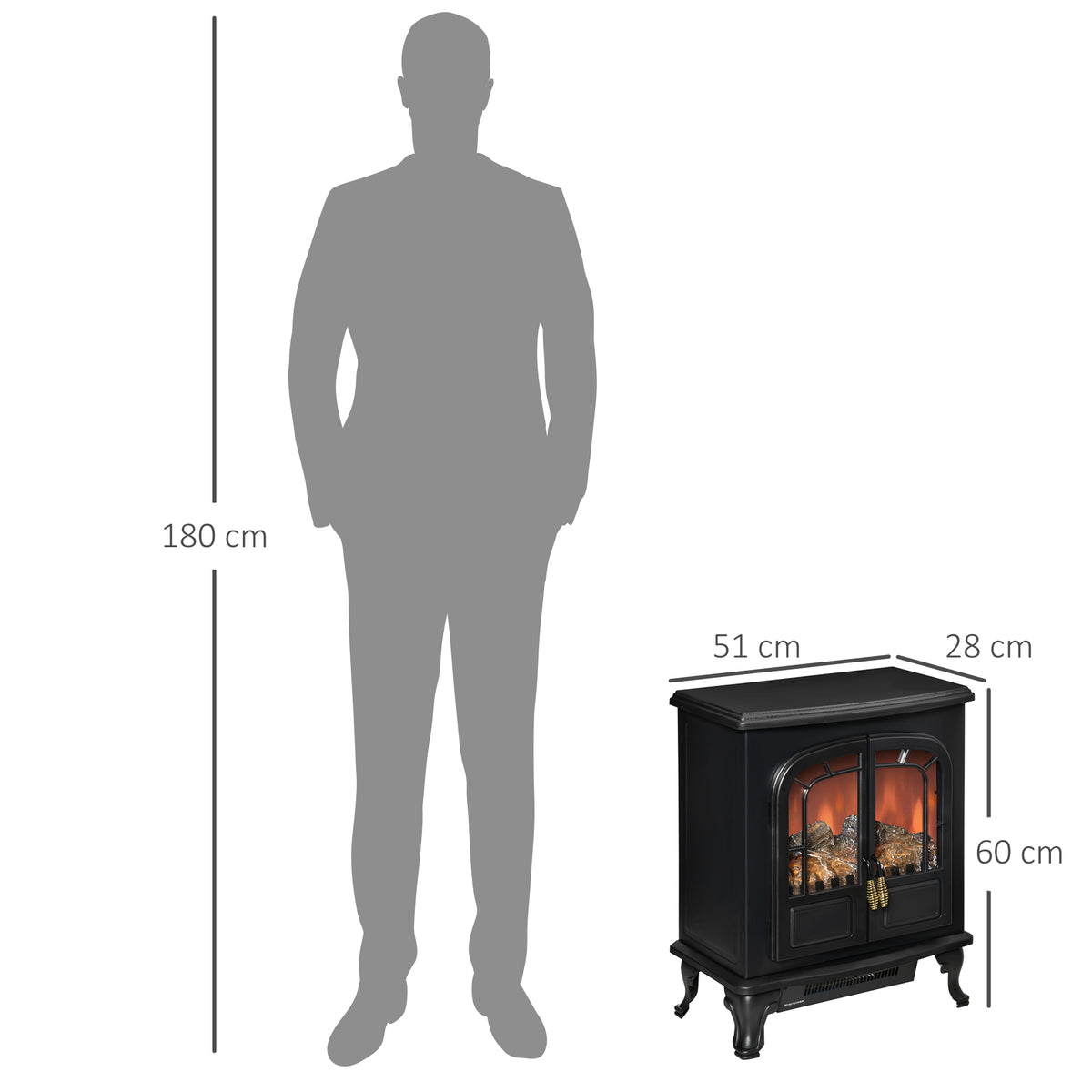 Cheminée électrique poêle Style néo-rétro 2 Portes Verre trempé 1000/2000 W LED luminosité Acier ABS Noir-2