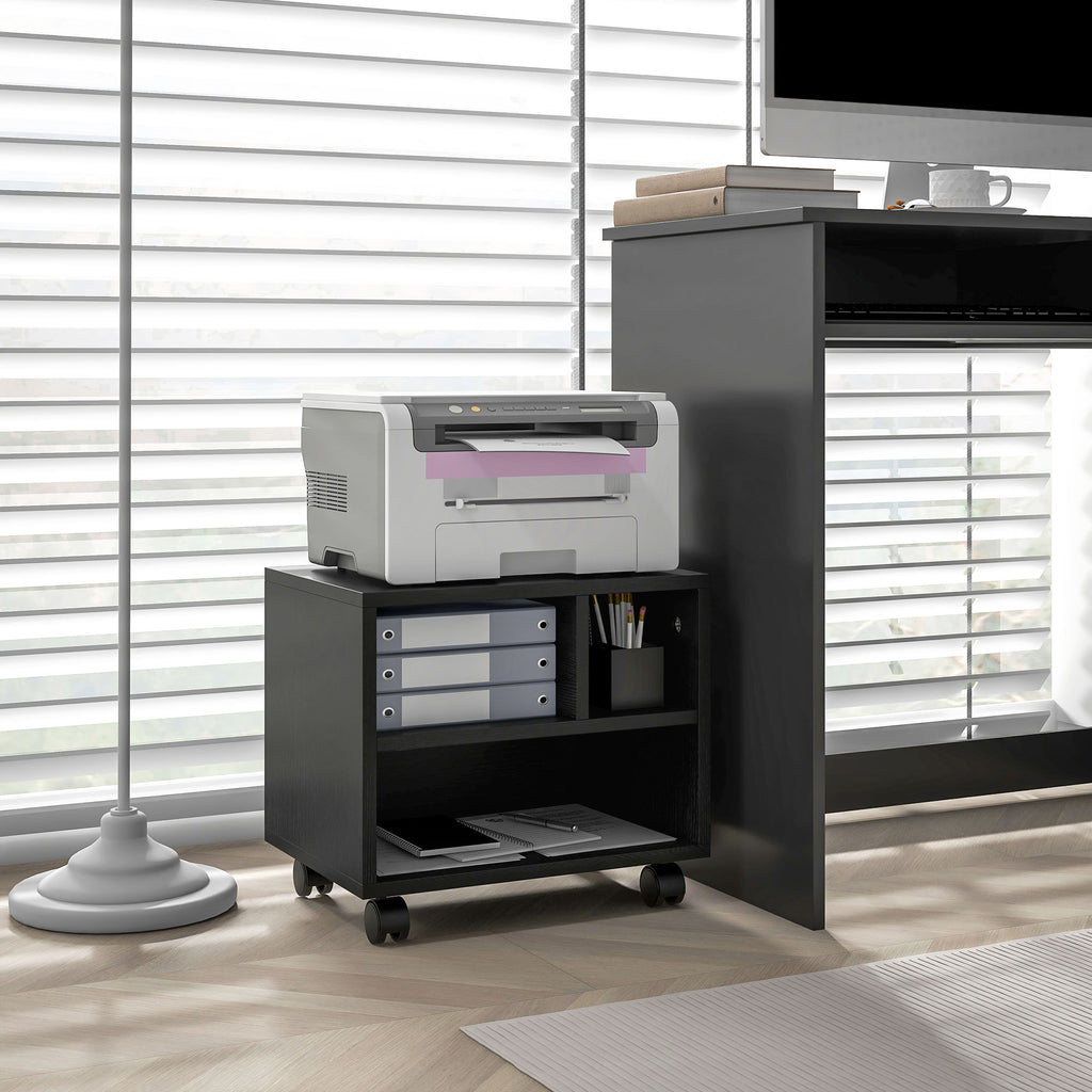 Support d'imprimante meuble de rangement bureau caisson 3 compartiments ouverts 40 x 30 x 36 cm noir-1