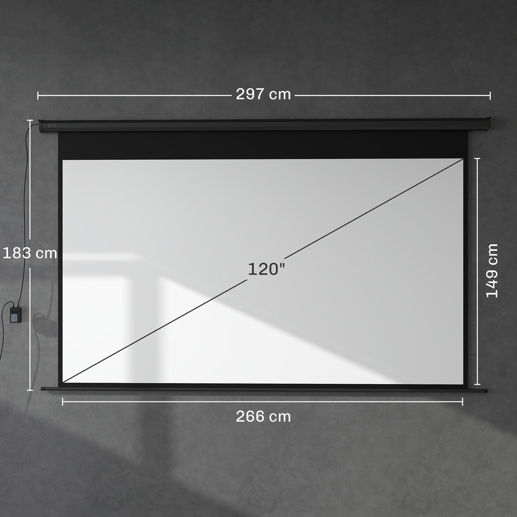 Écran de projection motorisé 120 pouces, 16:9 4K HD, fixation mural ou plafond avec télécommande, 297x8x183cm-2