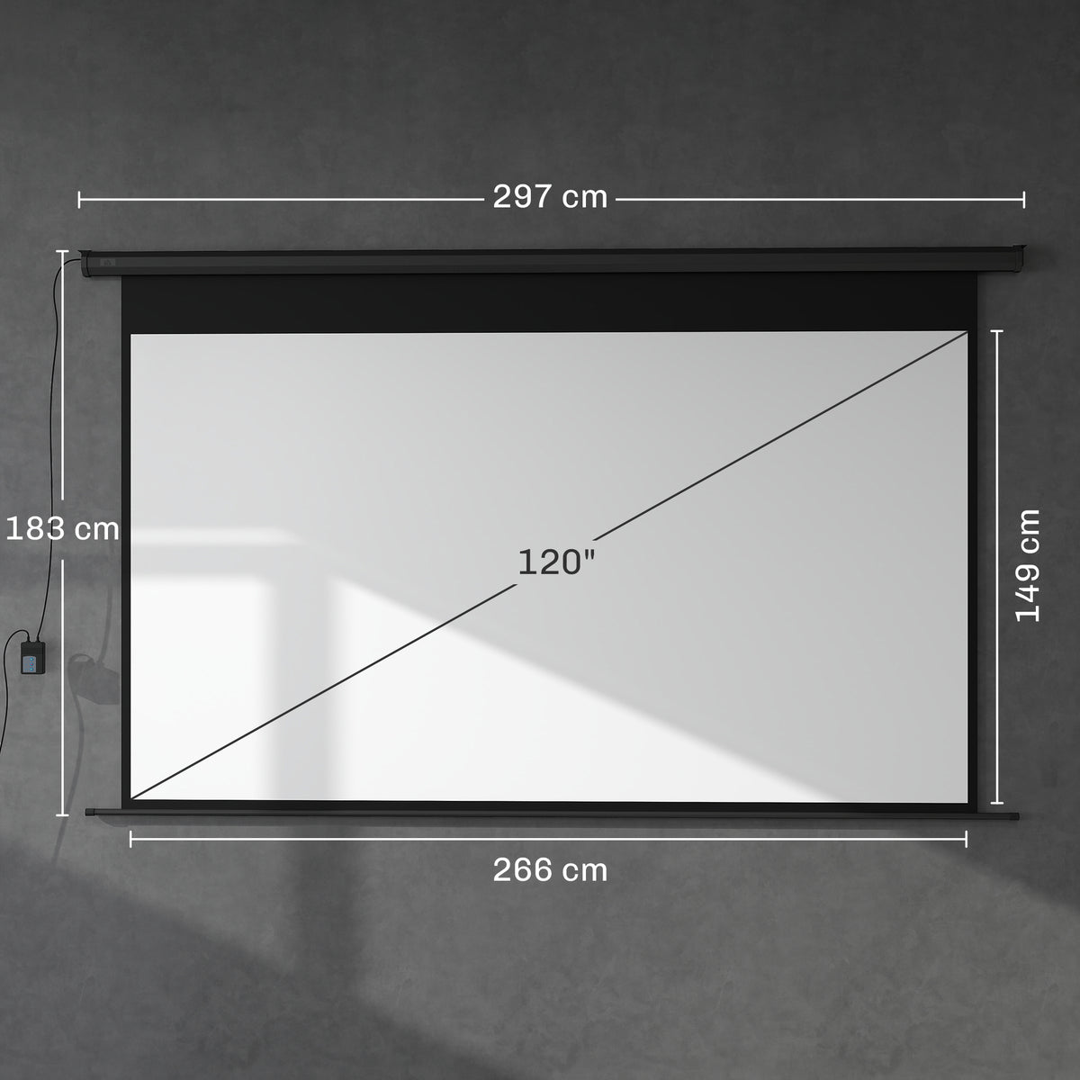 Écran de projection motorisé 120 pouces, 16:9 4K HD, fixation mural ou plafond avec télécommande, 297x8x183cm-2