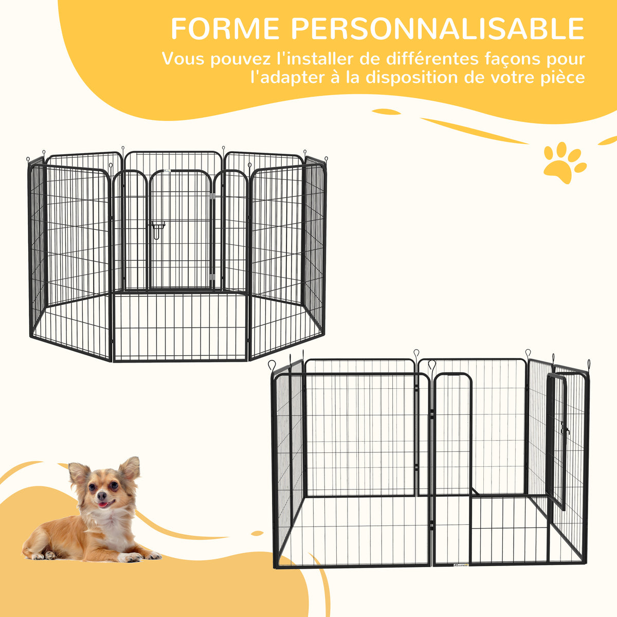 Luxe parc enclos modulable acier époxy porte verrouillable pour chiens, lapins, rongeurs, petits animaux, intérieur et extérieur 80 x 100 cm noir-3
