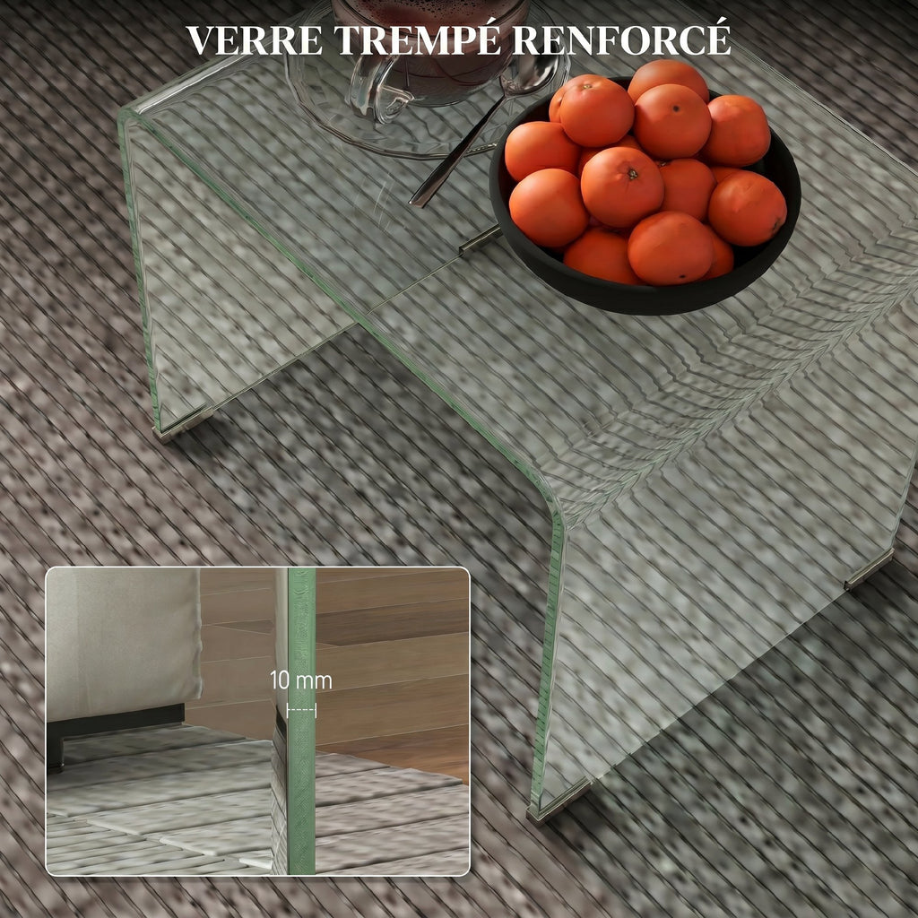 Table basse en verre table de salon rectangulaire design moderne en verre trempé avec bords arrondis sûrs transparent-3